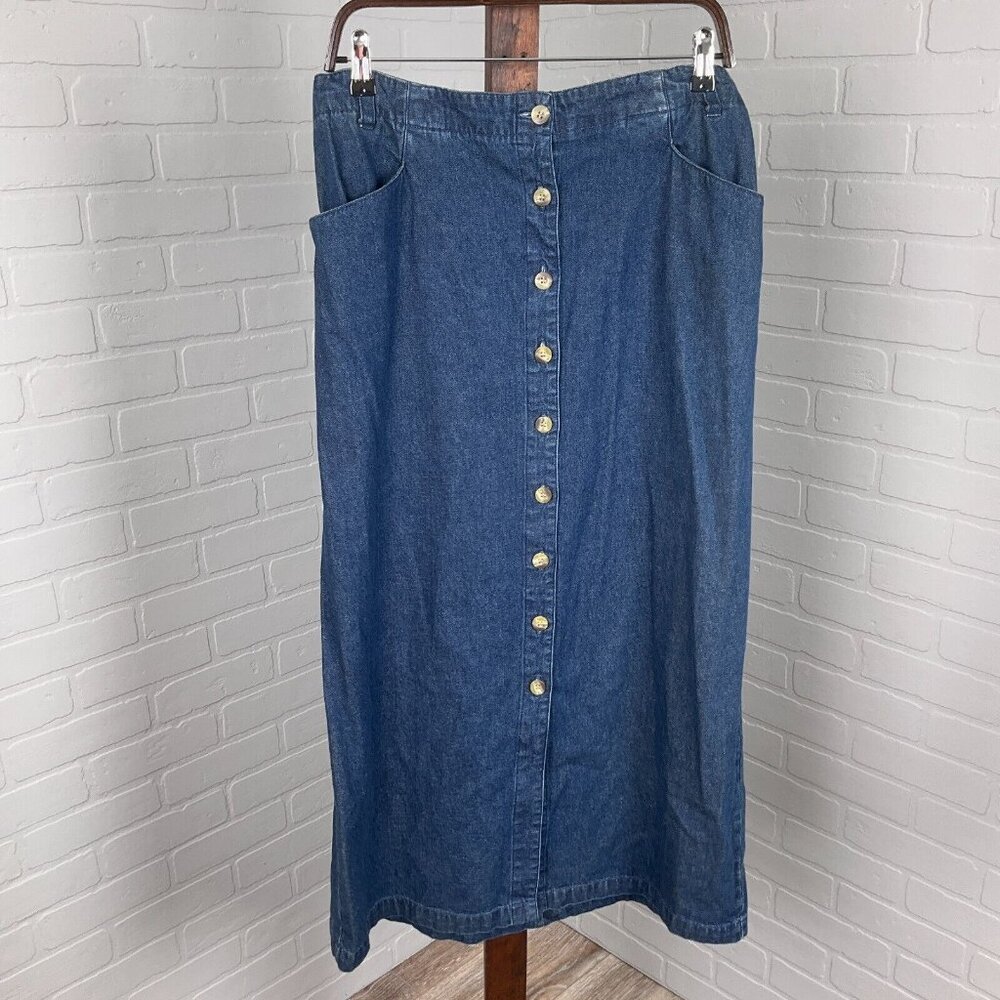 TY Original Wear Skirt Women 16 Blue Button Classic Casual‎ Comfort Denim Cotton